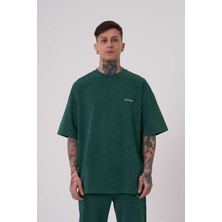 Machinist Clothing Erkek Yıkamalı Basic Oversize Tişört Yağ Yeşili