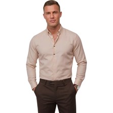 Rizzup Toprak Slim Fit Likralı Kolay Ütülenebilir Gizli Düğmeli Erkek Gömlek 2602614