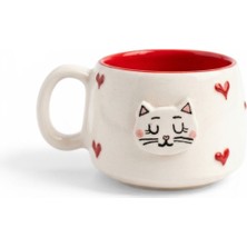 Pawicci Seramik Kedi Desenli Kupa, El Yapımı Doğal Kupa, 200 ml Çay Kahve Kupası Motifli Fincan
