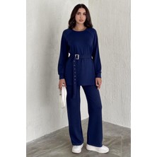 Ded Collection Kadın Modal Kumaş Kemer Detaylı Uzun Kollu Tunik Bol Paça Pantolon Takım