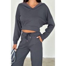 Ded Collection Kadın Modal Kumaş Kapüşonlu Crop Ikili Eşofman Takımı