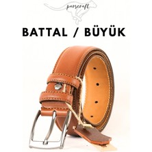 Parscraft Battal Boy / Büyük Beden / Uzun Boy Xxl 3,5 cm Taba Klasik Erkek Hakiki Deri Kemer