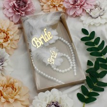 Borapack Bride Gold Yazılı Incili Set Taç ve Bileklik