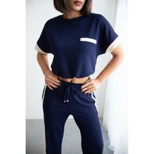Ded Collection Kadın Paraşüt Kumaş Garnili Detaylı Crop Üst ve Yüksek Bel Bol Paça Eşofman Takımı