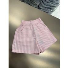 Magu Kız Çocuk Pembe Çizgili Şort