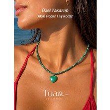 Tuan Collection Özel Tasarım Akik Doğal Taş Kolye Kalp Figür 4 mm Denge, Huzur, Pozitif Koruma