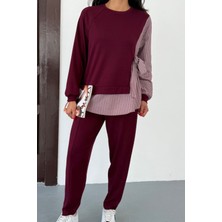 Ded Collection Kadın Yandan Bağlamalı Çizgili Uzun Kol Gömlek Detaylı Spor Şık Modal Takım