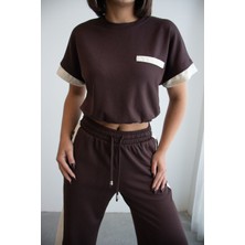 Ded Collection Kadın Paraşüt Kumaş Garnili Detaylı Crop Üst ve Yüksek Bel Bol Paça Eşofman Takımı
