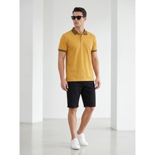 Giyim Dünyası Erkek Yaka Çizgili Polo Yaka Kısa Kol Tshirt Hardal