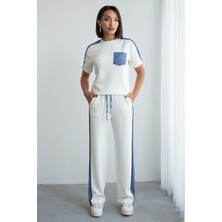 Ded Collection Kadın Kısa Kol Denim Görünümlü Şerit Detaylı Süs Cepli Modal Takım