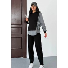 Ded Collection Kadın Yandan Bağlamalı Çizgili Uzun Kol Gömlek Detaylı Spor Şık Modal Takım