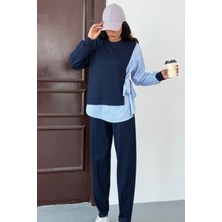 Ded Collection Kadın Yandan Bağlamalı Çizgili Uzun Kol Gömlek Detaylı Spor Şık Modal Takım