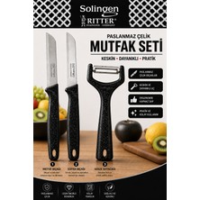 Solingen Ritter 3'lü Paslanmaz Çelik Mutfak Seti Bıçak ve Sebze Soyacağı Siyah
