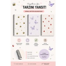 Zumio A5 Spiralli 3'lü Not Defteri Boş Yapraklı, 50 Yaprak, Arı & Kelebek & Uğur Böceğitemalı, Okul Defteri