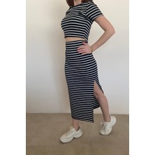 Ded Collection Kadın Çizgili Crop Etek Takım