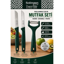 Solingen Ritter 3'lü Paslanmaz Çelik Mutfak Seti Bıçak ve Sebze Soyacağı Yeşil