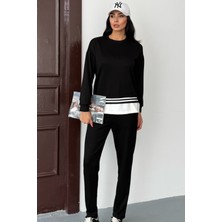 Ded Collection Kadın Yanı Yırtmaçlı Ince Şerit Detaylı Uzun Kol Sweatshirt Modal Takım