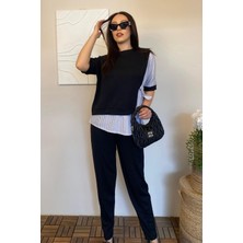 Ded Collection Kadın Bağlamalı Gömlek Detaylı Kısa Kollu Üst ve Havuç Pantolon Ikili Modal Takım
