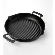 Gndz Store Lava Döküm Yuvarlak Izgara Tava, Metal Kulplu, 32CM, Siyah