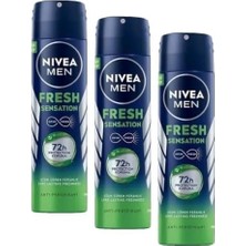 Gndz Store Men Erkek Sprey Deodorant Fresh Sensation 150 Ml, Ter ve Ter Kokusuna Karşı 72 Saat Anti-Perspirant Koruma, Ferah Koku (3 Paketi)