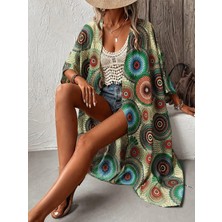 Trend Metkar Kadın Kısa Kollu Önü Açık Belden Kuşaklı Uzun Kimono