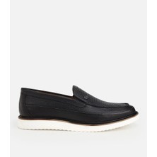 Hotiç Erkek Deri Siyah  Delikli Hafif Tabanlı Klasik Loafer