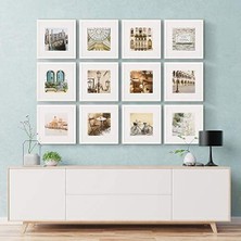 Gndz Store Gallery Perfect 12 Parça Beyaz Kare Fotoğraf Çerçevesi Galeri Duvar Kiti Dekoratif Sanat Baskıları ve Asma Şablonu ile