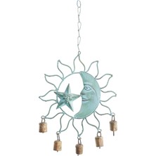 Gndz Store Deco 79 Metal Güneş ve Ay Çanı Çanlı, 33 cm x 28 cm x 2,5 Cm, Turkuaz