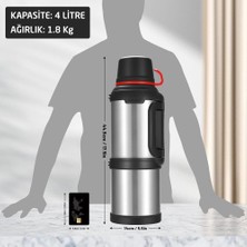 NEVVALİFE Travel Pot Çelik Termos 4 Litre 48 Saat Sıcak Soğuk Dağcı Termos Nevvalife Travel Pot Gümüş Kamp Termos Aile Boyu Büyük Termos