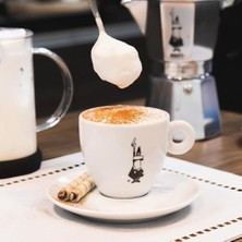 Gndz Store - Cappuccino Kahve Fincanı ve Tabağı - 240ML - Ikonik Bıyıklı Adam Desenli - Porselen