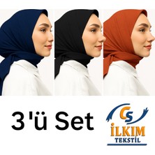 İlkim Tekstil Eşarp Bambu Kraş Eşarp 3’lü Set Siyah,lacivert,kiremit