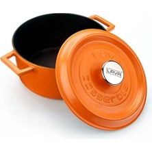 Gndz Store Lava Metal Spring Serisi - Döküm Tencere, Yuvarlak, 24 Cm, Mat, Parlak Siyah Taban, Turuncu