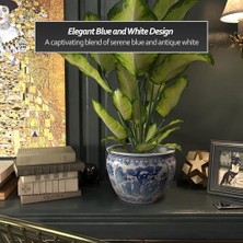 Gndz Store Oriental Furniture 30,48 cm Bayan Mavi ve Beyaz Porselen Balık Kasesi
