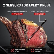 Gndz Store TP962 Tempspike Tam Kablosuz Çift Problu Akıllı Et Termometresi, 150M Menzilli Bluetooth Barbekü ve Fırın Isı Ölçer