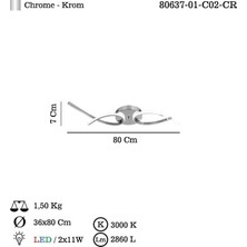 Gndz Store Pascua 2 Lı Krom Ledlı Plafonyer 3000K 450MA 20W
