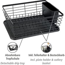 Gndz Store "drip" Bulaşıklık, Bulaşıklık, Lavabonun Yanına Yerleştirmek Için Ideal, Toz Boya Kaplı Metal ve Plastikten Yapılmış, 36 x 15 x 30,3 Cm, Siyah