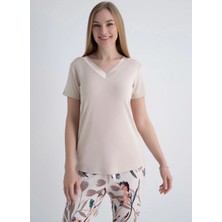 Wondergen Pembe Kadın V Yaka Pijama Üst 401WON-1110-197