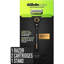 Gndz Store Labs Peeling Çubuklu Tıraş Seti - 2 Yedek Bıçak, Manyetik Stand, Siyah/altın
