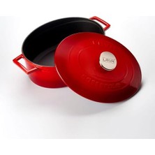 Gndz Store Lava Metal Oval Döküm Tencere, 29 Cm, 4.67 Litre Hacim, Kırmızı