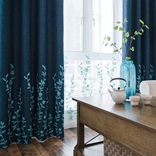Gndz Store Çiçek Nakışlı Karartma Perdeleri, Keten Yapı, Oturma Odası Için, Yatak Odası Için, Gümüş Renkli Halkalar, Pencere Perdesi, Deniz Mavisi/mavi, 132 x 213 cm (1 Panel)