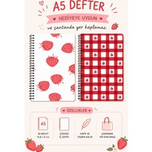 Zumio A5 Spiral 2'li Defter Çilek Temalı | Çizgisiz Not Defteri | Günlük, Okul ve Ofis Kullanımı 60 Yaprak