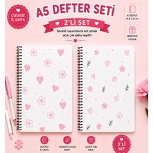 Zumio 2'li A5 Spiralli Defter Seti | Çizgisiz Iç Sayfa | Çiçek ve Kalp Tasarımlı 60 Yaprak
