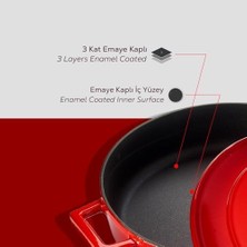 Gndz Store Lava Döküm Çok Amaçlı Yayvan Tencere, Trendy, 24CM, Kırmızı
