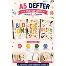 Zumio A5 Motivasyon Defteri | Bloom, Create, Dream Tasarımlı Çizgisiz Spiralli Defter 60 Yaprak