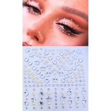 Odea Taş Sticker Yapışkanlı Saç, Yüz, Tırnak, Makyaj Nane Süs Taşı Işıltılı Parlak Beyaz Inci, Yıldız, Kalpli Model,