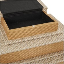 Gndz Store Deco 79 Kumaş Dekoratif Kutu Chevron Desenli Sahte Kitap Saklama Kitabı Şekilli Kutular Krem Vurgulu, 4'lü Dekoratif Hatıra Kutusu Seti 38,1 Cm, 30,4 Cm, 9 Cm, 15,2 cm Y, Bej