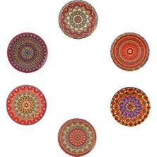 Gndz Store 6 Lı Çini Desenli (Sunset) Metal Bardak Altlığı ve Metal Stand
