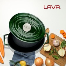 Gndz Store Lava Döküm Oval Tencere Döküm Demir Yekpare Kulplu Premium Serisi Ölçü 21X27CM. Yeşil
