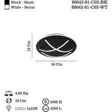 Gndz Store Vama3 Lu Beyaz/altın Ledlı Plafonyer 3000K 45W