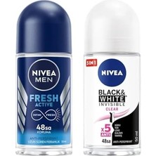Gndz Store Men Erkek Roll On Deodorant Fresh 50 Ml, Ter ve Ter Kokusuna Karşı 48 Saat Deodorant Koruması X2 + Kadın Roll On Deodorant & Invisible Clear 48 Saat Koruma (50 Ml)